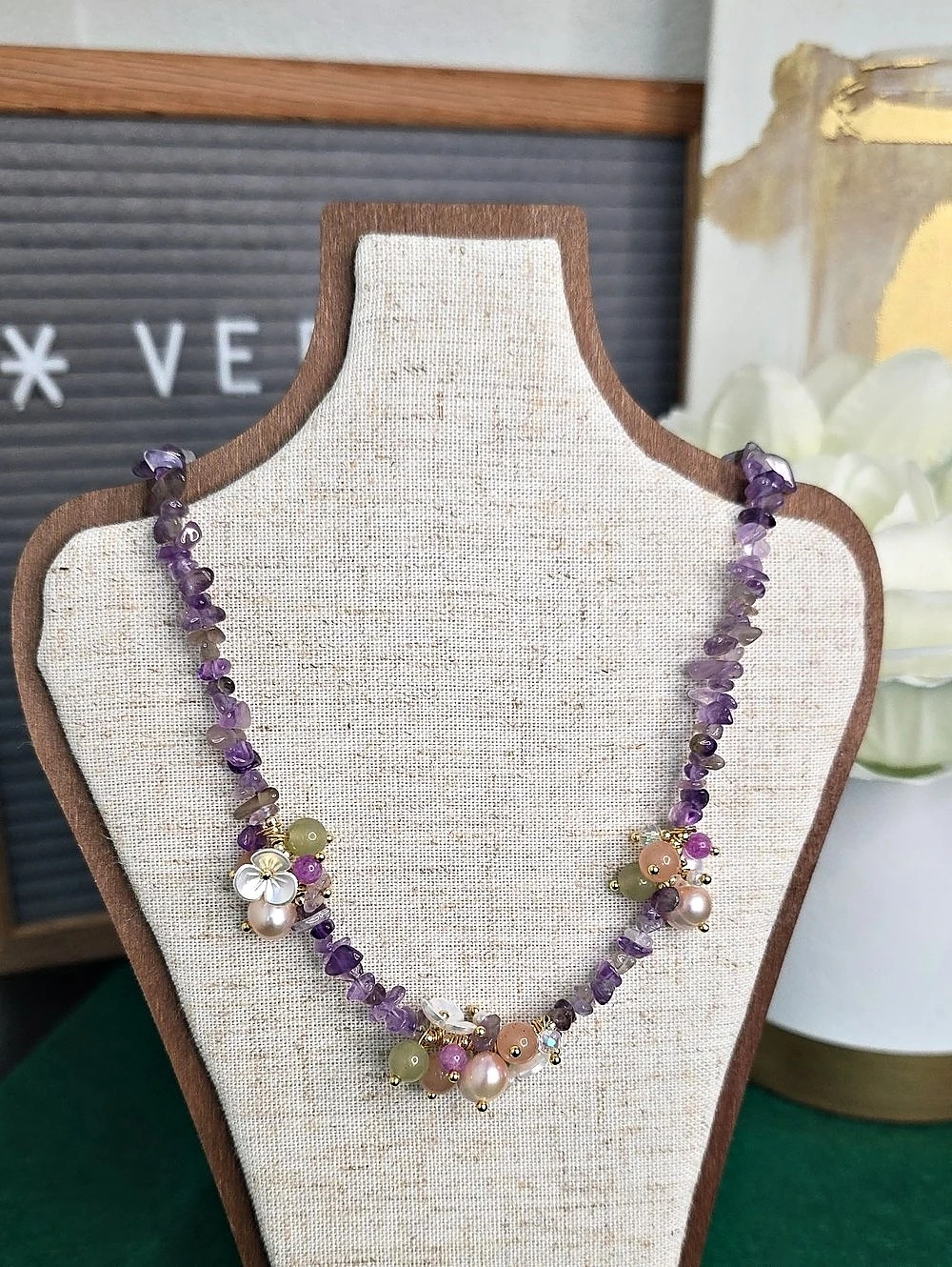 🔹️FINAL SALE🔹️ Handmade Amethyst Stones With Freshwater Pearls Floral Necklace